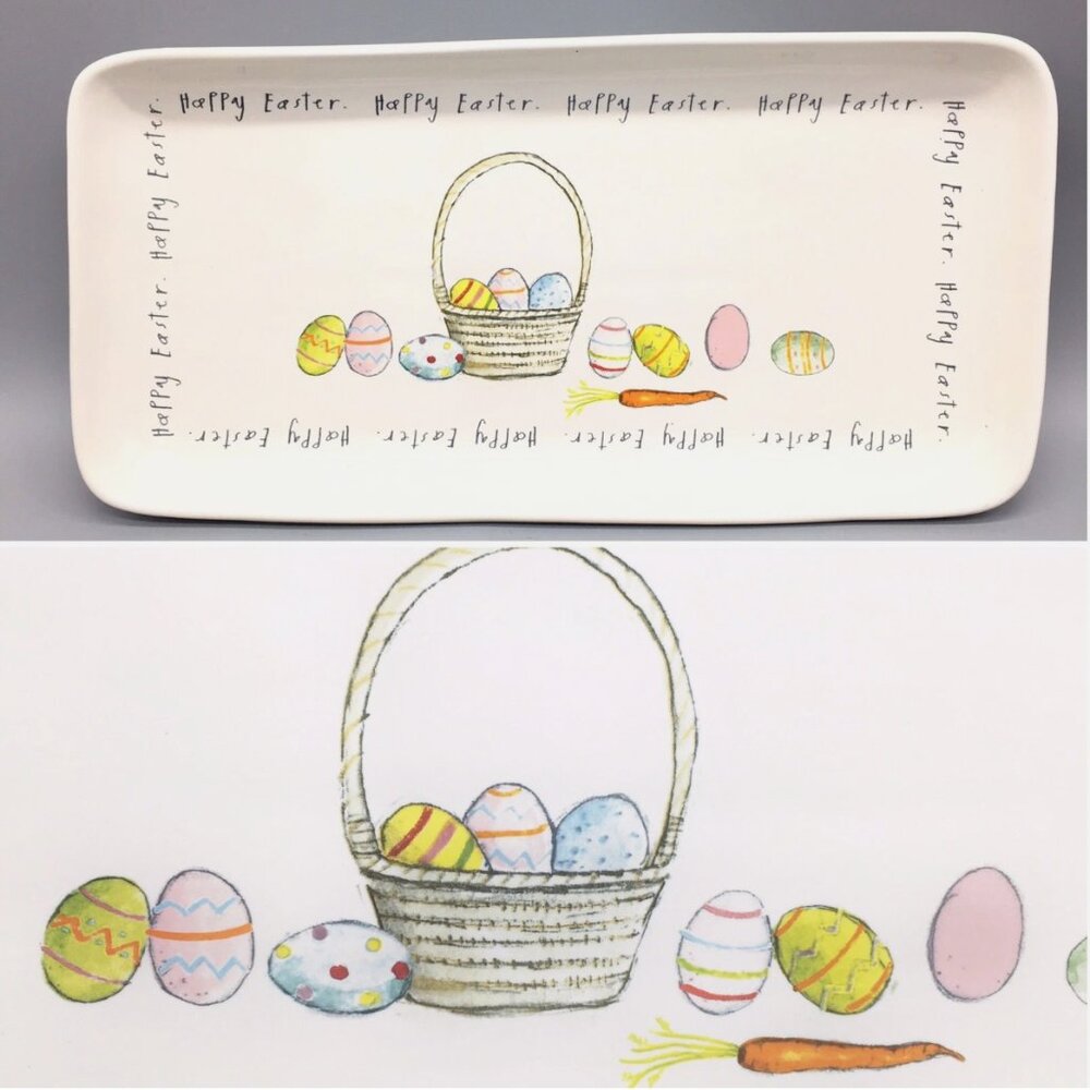 NEW Rae Dunn Platter Serving Tray Spring Happy Easter Eggs Carrot Basket RETIRED